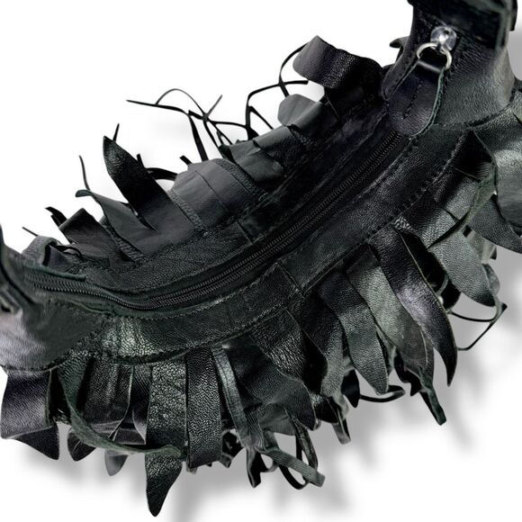 Bohemian Fringe Western Cowgirl Cowboy Rodeo Black Leather Hobo Shoulder Bag - Picture 9 of 12